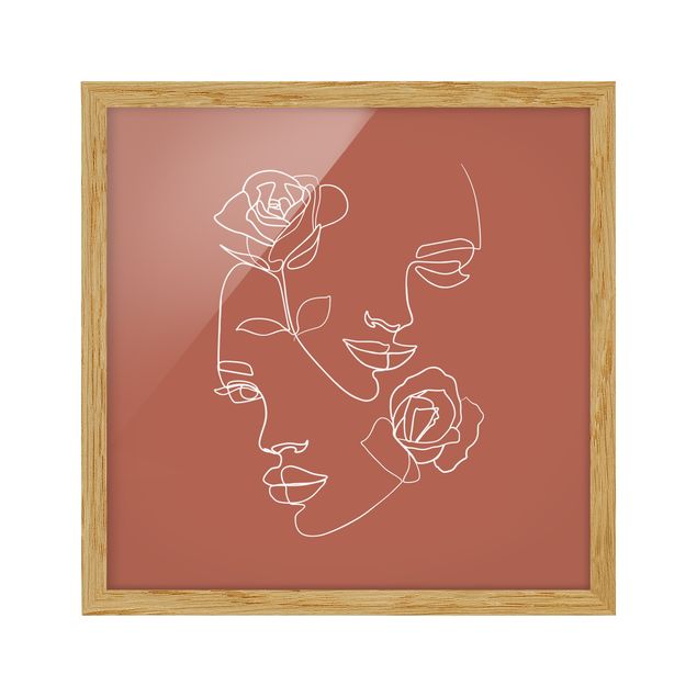 Tableaux modernes Line Art Visages Femmes Roses Cuivre