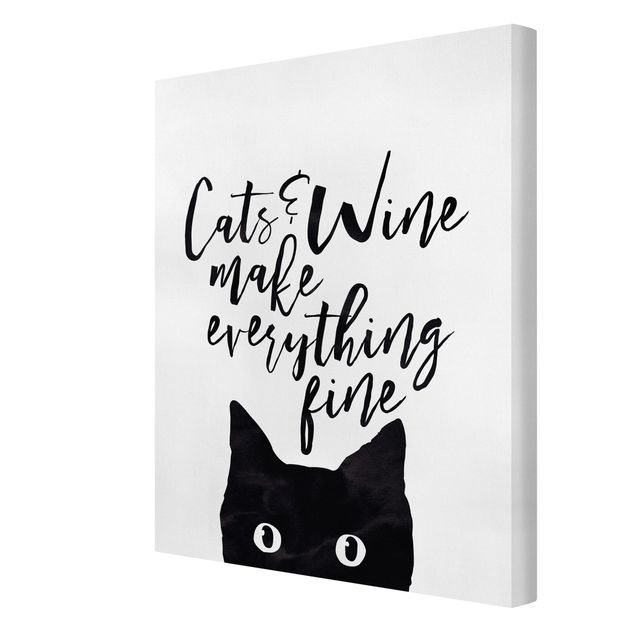 Tableaux animaux Cats And Wine make Everything Fine - Chats et vin