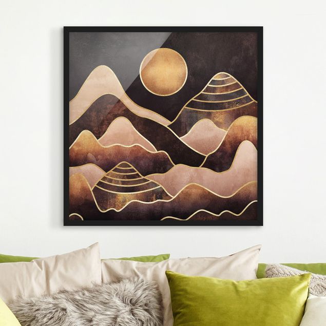 Poster encadré - Golden Sun Abstract Mountains