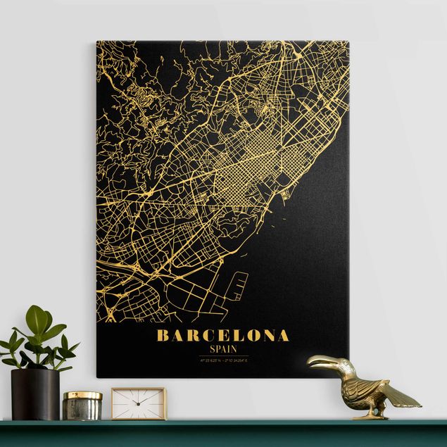 Déco murale cuisine Plan de ville de Barcelone - Noir classique