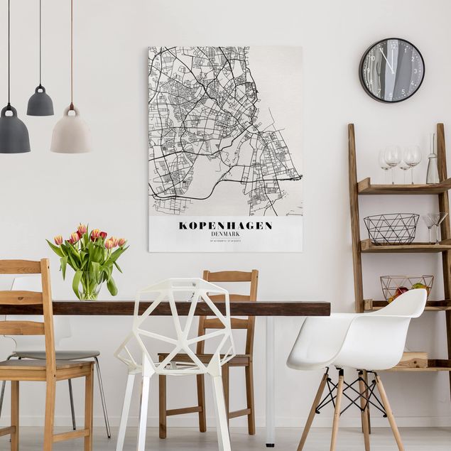 Tableaux sur toile en noir et blanc Plan de ville de Copenhague - Classique