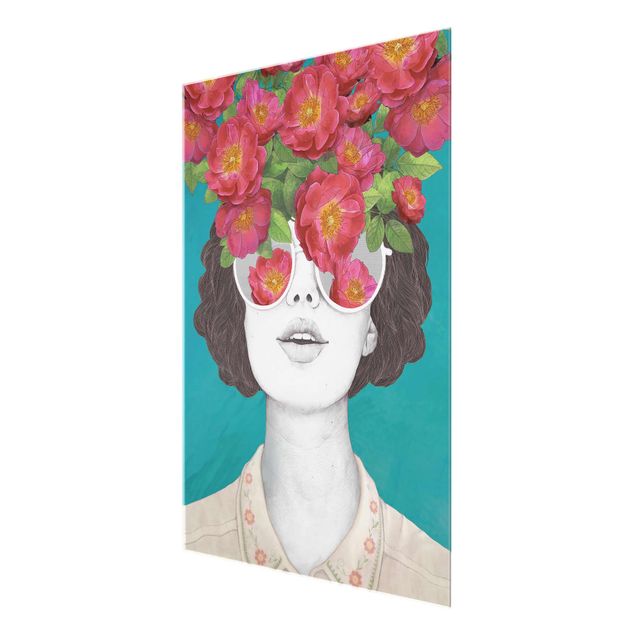 Tableaux reproductions Illustration Portrait Femme Collage avec Fleurs Lunettes