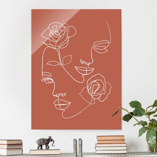 Tableau Line Art Line Art Visages Femmes Roses Cuivre