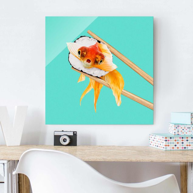 Déco murale cuisine Sushi avec poisson rouge