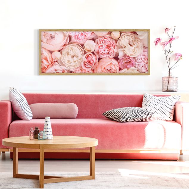 Tableaux encadrés fleurs Roses Coral Shabby en rose