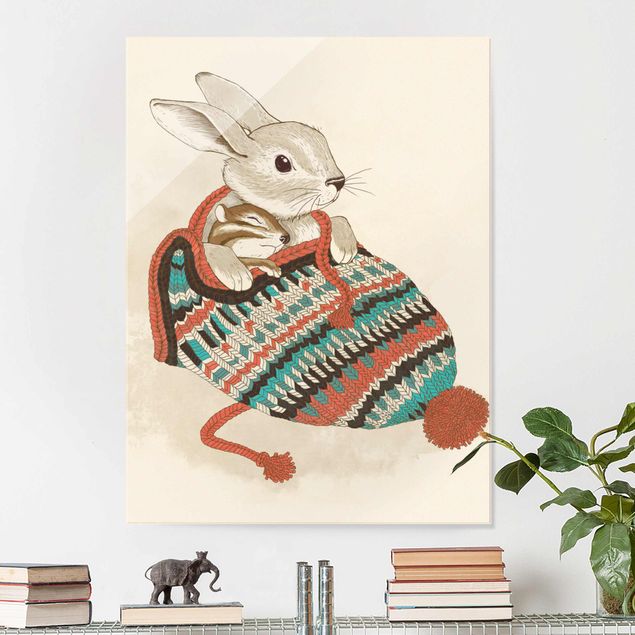 Tableau en verre - Illustration Cuddly Santander Rabbit In Hat