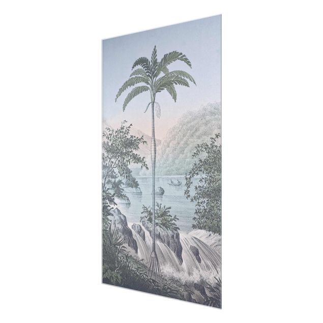Tableau deco bleu Illustration vintage - Paysage avec palmier