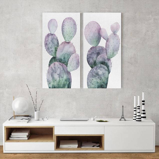 Tableau fleurs Cactus en violet Lot I