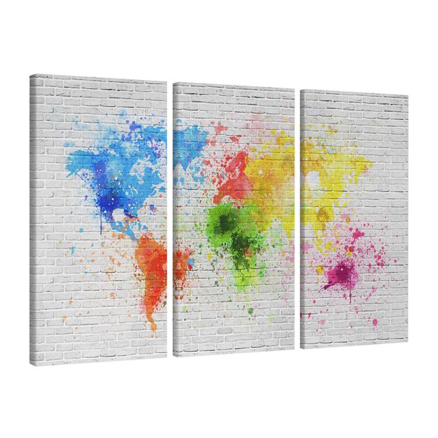 Tableaux mappemonde Mur de briques blanches Carte du monde
