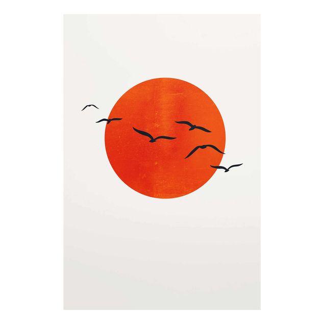 Cadre animaux Volée d'oiseaux devant le soleil rouge I