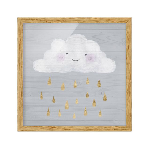 Tableau gris Nuage avec gouttes de pluie dorées
