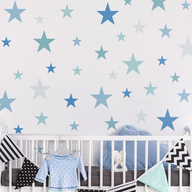 Décoration chambre bébé Lot de 92 étoiles en bleu gris pétrole