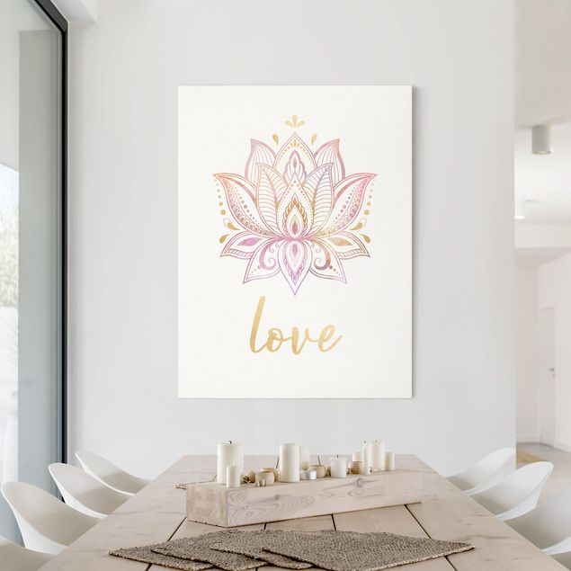 Tableaux sur toile avec dessins Illustration Lotus Love Or Rose Clair