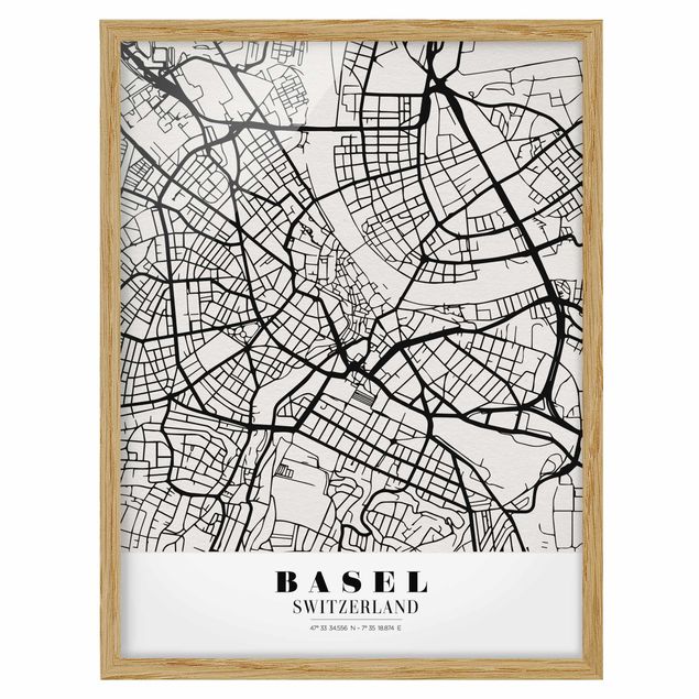 Tableaux encadrés citations Plan de la ville de Bâle - Classique