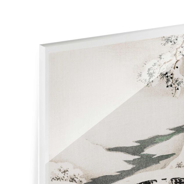 Tableaux en verre magnétique Dessin vintage asiatique Paysage d'hiver
