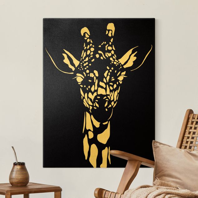 Déco murale cuisine Animaux de safari - Portrait Girafe Noir