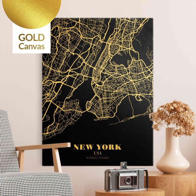 Toiles New York Plan de la ville de New York - Noir classique