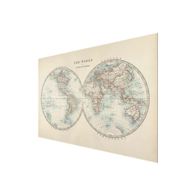 Tableaux en verre magnétique Tableau Vintage du Monde Les Deux Hémisphères