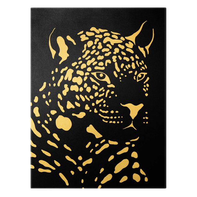 Tableau sur toile or - Safari Animals - Portrait Leopard Black
