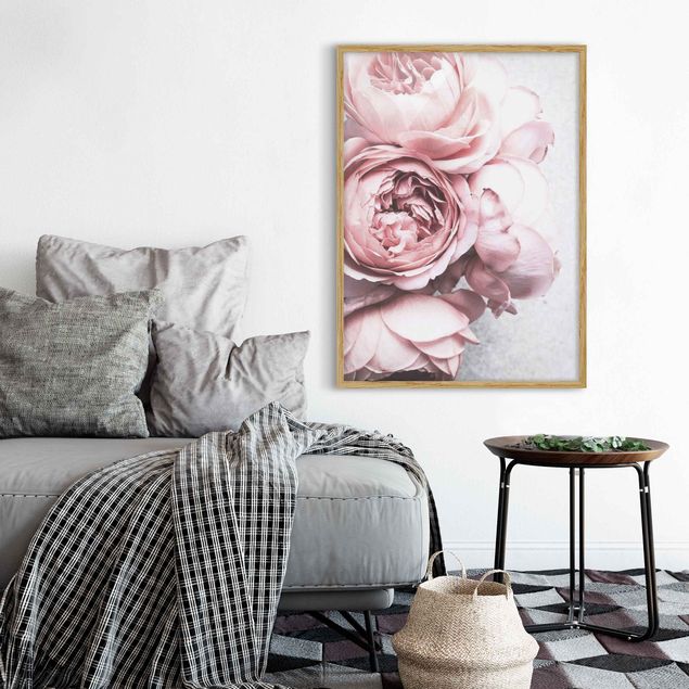 Tableaux encadrés fleurs Fleurs de Pivoine Rose Clair Pastel Shabby