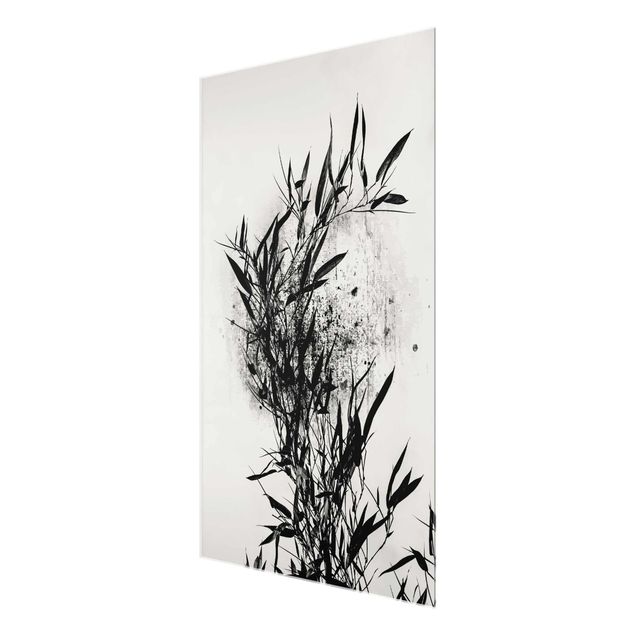 Tableaux en verre noir et blanc Monde végétal graphique - Bambou noir