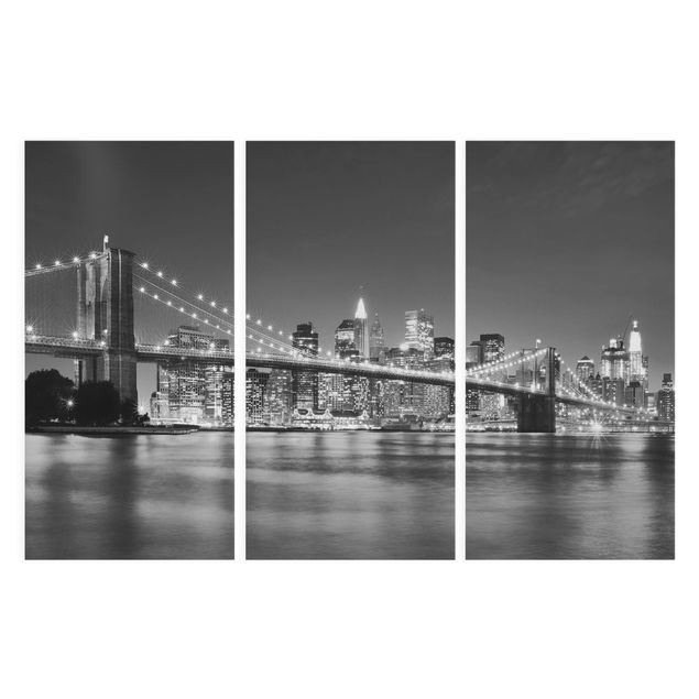 Tableaux sur toile en noir et blanc Pont de Manhattan la nuit II