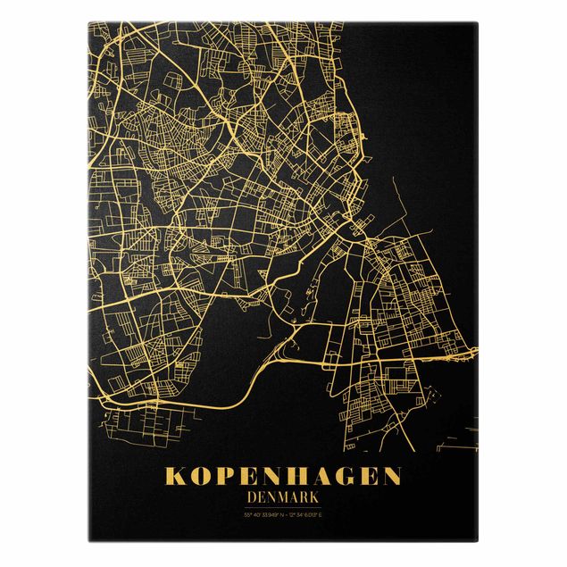 Toile murale Plan de ville de Copenhague - Noir classique