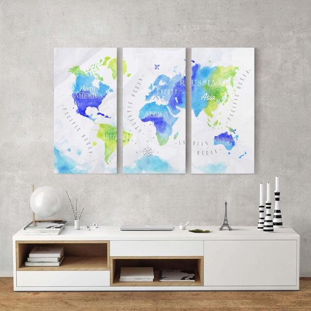 Tableaux carte du monde Carte du Monde Aquarelle Bleu Vert
