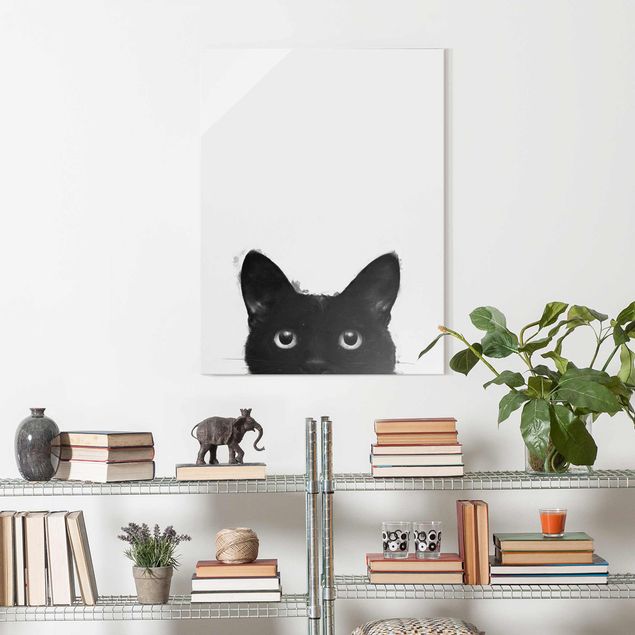 Tableau chat Illustration Chat Noir sur Peinture Blanche