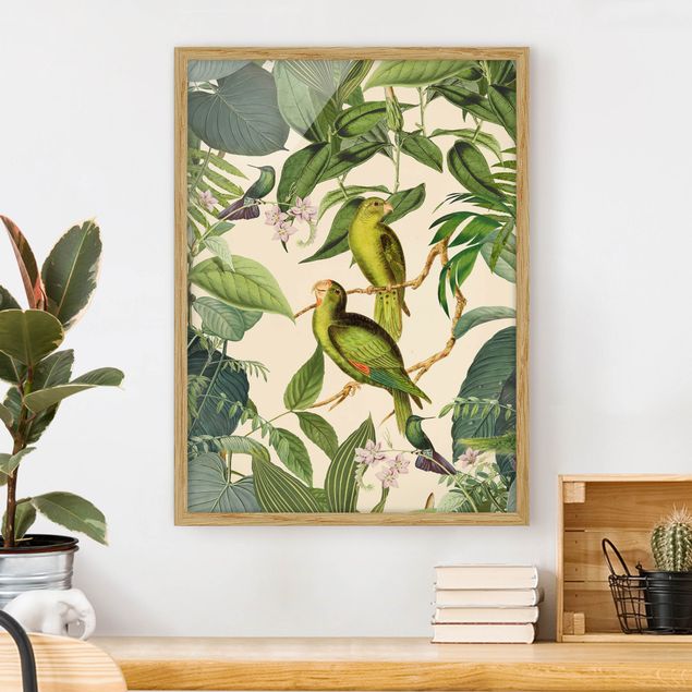 Déco mur cuisine Collage Vintage - Perroquets dans la jungle