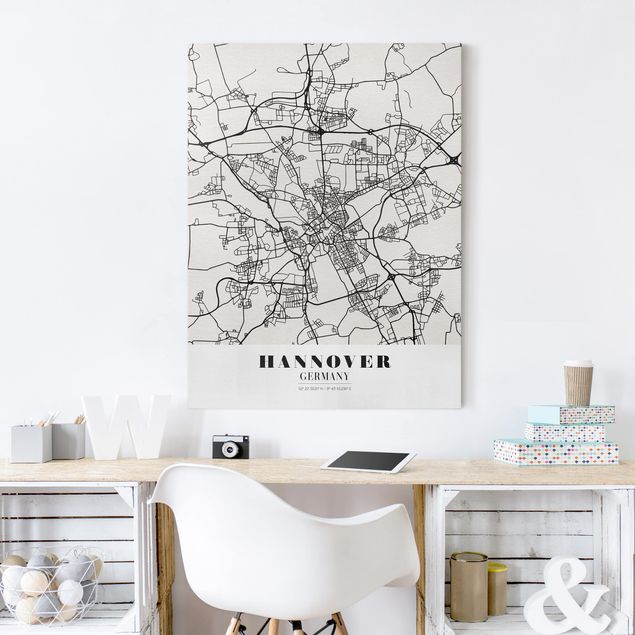 Tableaux sur toile en noir et blanc Plan de ville de Hanovre - Classique