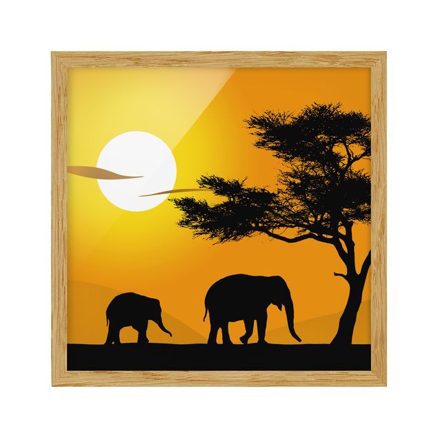 Tableaux encadrés paysage Marche des éléphants africains