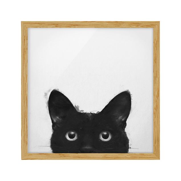 Affiches encadrées animaux Illustration Chat Noir sur Peinture Blanche
