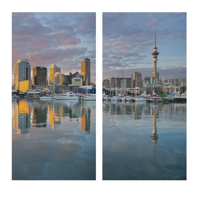 Tableau moderne Coucher de soleil sur la Silhouette urbaine d'Auckland