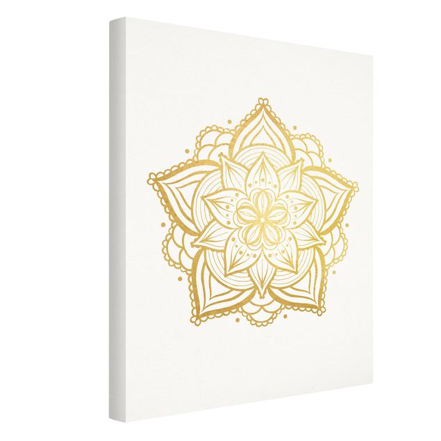 Tableaux zen Illustration Mandala Fleur Or Blanc