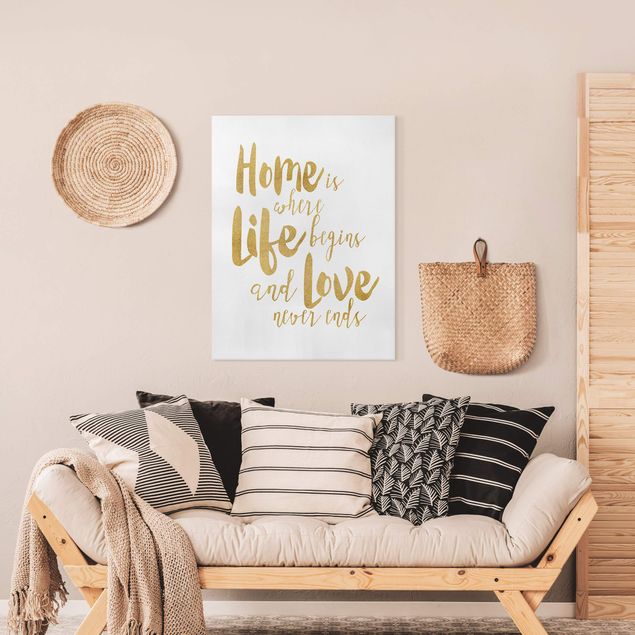 Tableaux modernes Home Is Where Life Begins Gold