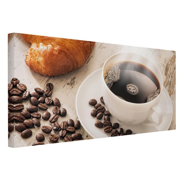 Tableaux sur toile avec café Tasse de café à la vapeur avec des grains de café