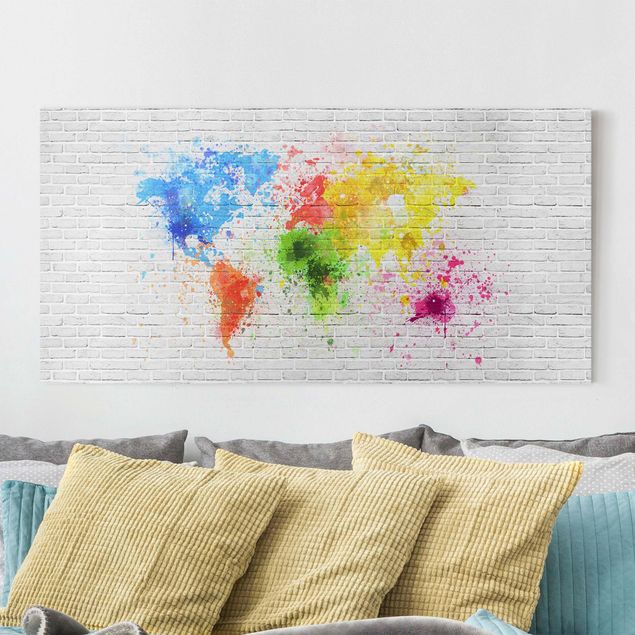 Déco mur cuisine Mur de briques blanches Carte du monde
