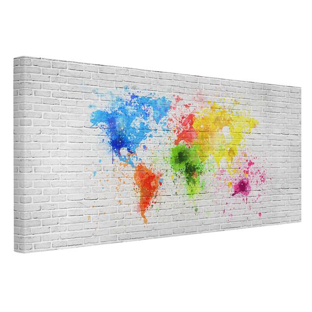 Tableaux mappemonde Mur de briques blanches Carte du monde