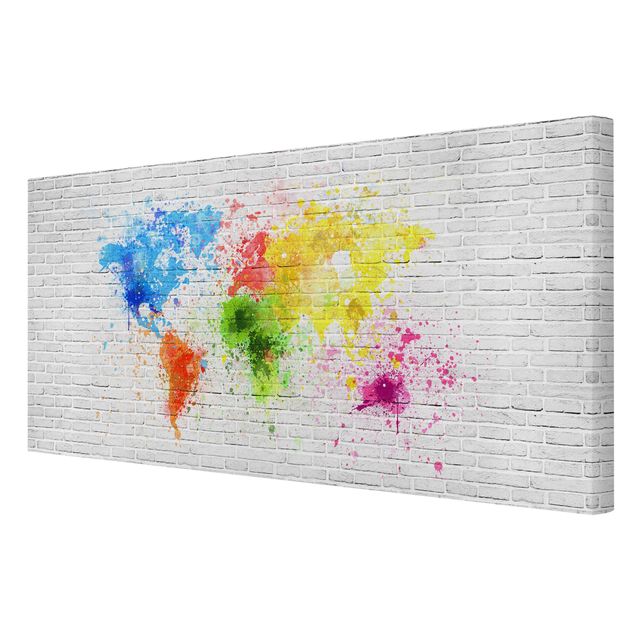 Tableau multicolor Mur de briques blanches Carte du monde