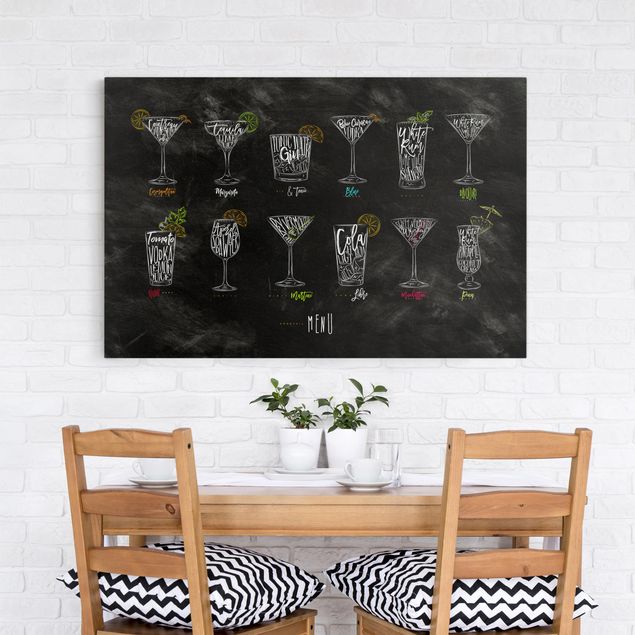 Tableaux sur toile en noir et blanc Menu Cocktail