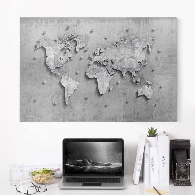 Tableaux sur toile effet pierre Carte du monde en béton