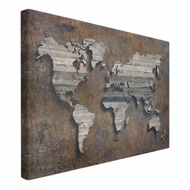 Tableau carte du monde Carte du monde avec grille en bois