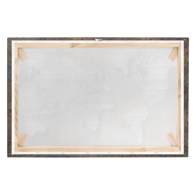 Tableaux toile Carte du monde avec grille en bois