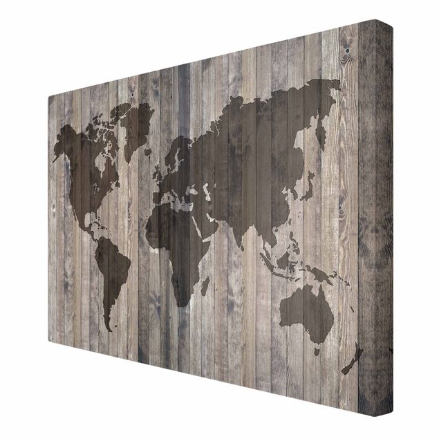 Tableaux toile Carte du monde en bois