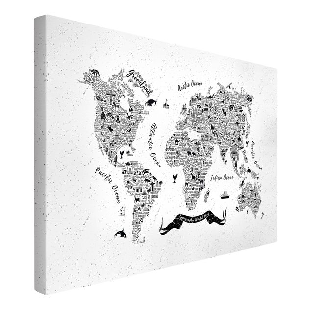 Tableaux animaux Typographie Carte du Monde Blanche