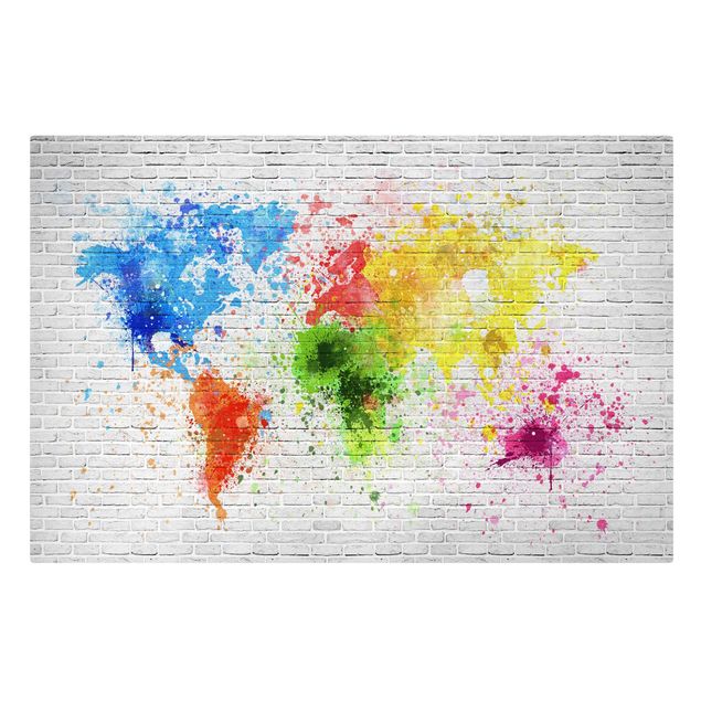 Tableaux 3d Mur de briques blanches Carte du monde