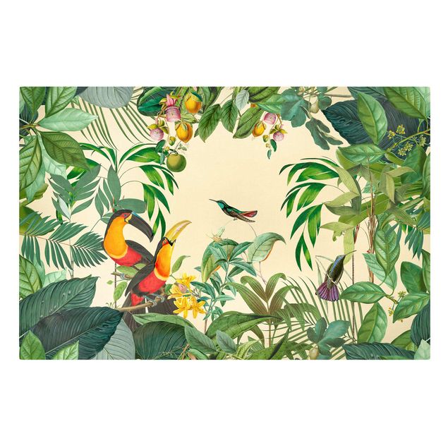 Tableaux fleurs Collage Vintage - Oiseaux dans la jungle