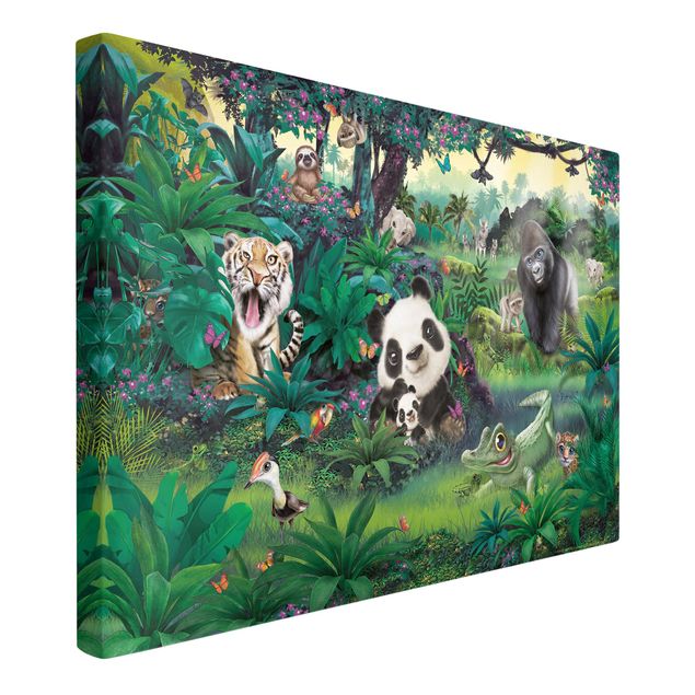 Toile imprimee elephant Jungle avec des animaux