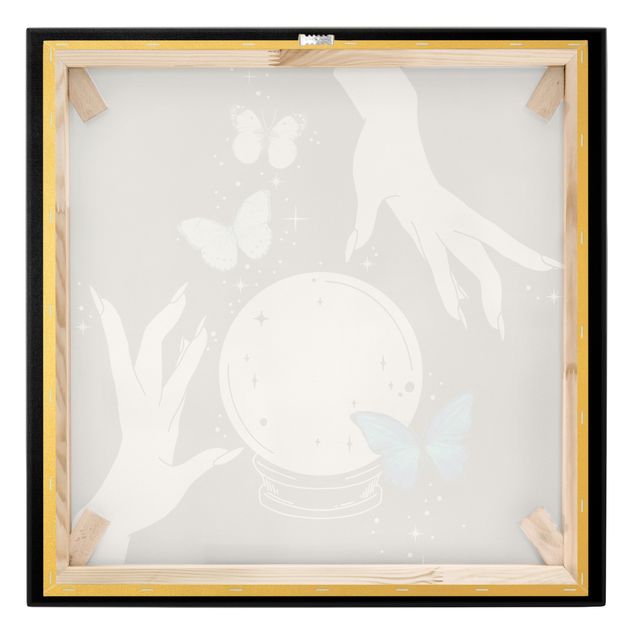 Tableau sur toile or - Magical Hands - Crystal Ball And Butterflies